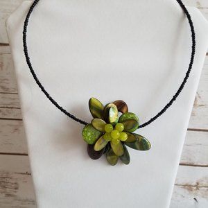 Large Flower Statement Necklace Beads Memory Wire